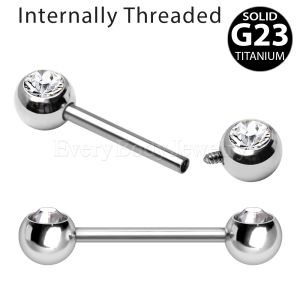 Product Internally Threaded Titanium Front Facing Clear CZ Ball Nipple Bar