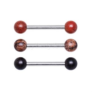 Product 316L Stainless Steel Nipple Bar with Organic Wood Balls