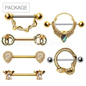 Product 36pc Package of Gold Plated Nipple Rings in Assorted Designs