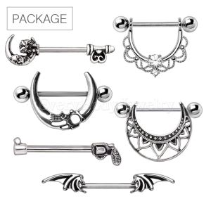 Product 36pc Package of 316L Surgical Steel Nipple Rings in Assorted Designs