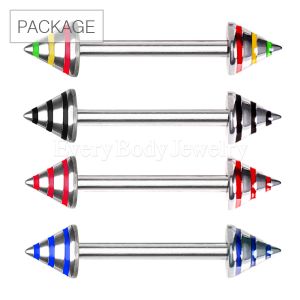 Product 40pc Package of 316L Surgical Steel Striped Spike Nipple Bar in Assorted Colors