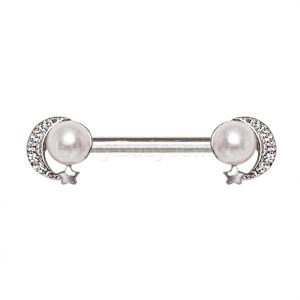 Product 316L Stainless Steel Pearl Moon and Star Nipple Bar