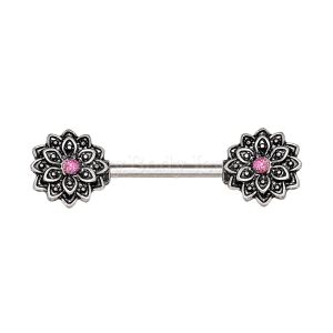 Product 316L Stainless Steel Pink Synthetic Opal Lotus Flower Nipple Bar