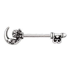 Product 316L Stainless Steel Gothic Owl on the Moon Skeleton Key Nipple Bar