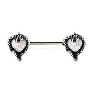 Product 316L Stainless Steel Synthetic Opal Heart with Snake Nipple Bar
