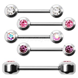 Product 316L Stainless Steel Press Fit CZ Flat Cylinder Ball Nipple Bar 