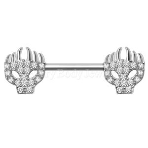 Product 316L Stainless Steel Jeweled Flaming Skull Nipple Bar
