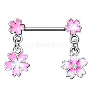 Product 316L Stainless Steel Hanging Pink Flower Nipple Bar