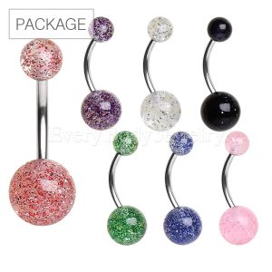 Product 70pc Package of UV Metallic Glitter Ball Navel Rings in Assorted Colors