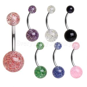 Product 316L Surgical Steel Navel Ring with UV Coated Glitter Balls