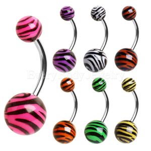 Product 316L Surgical Steel Navel Ring with UV Coated Zebra Balls
