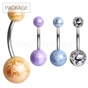 Product 40pc Package of UV Budding Flower Ball Navel Rings in Assorted Colors
