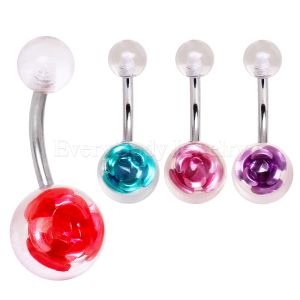 Product Captured Metal Rose UV Acrylic Ball Navel Ring