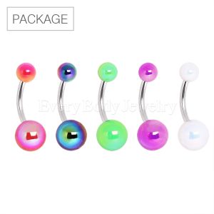 Product 50pc Package of Mystic Aurora Borealis Coated UV Acrylic Ball Navel RIng in Assorted Colors