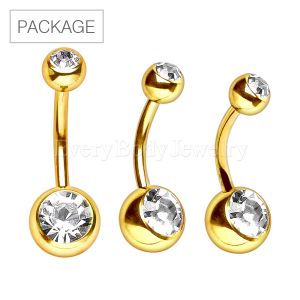 Product 30pc Package of Gold Plated 316L Stainless Steel Navel Ring with CZ Balls in Assorted Sizes