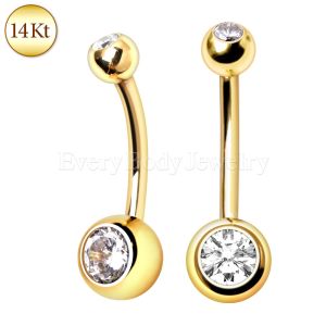 Product 14K Yellow Gold Navel Ring with Gemmed Balls
