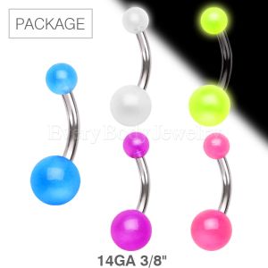 Product 50pc Package of Glow in the Dark Ball Navel Rings in Assorted Colors - 14 GA 3/8"
