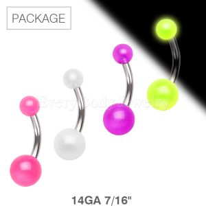 Product 40pc Package of Glow in the Dark Ball Navel Rings in Assorted Colors - 14 GA 7/16"