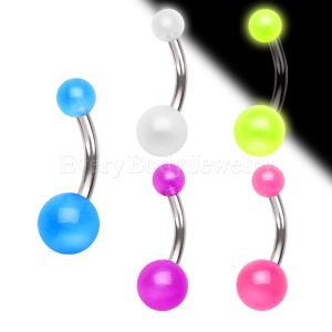 Product 316L Surgical Steel Belly Button Ring with Two Glow in the Dark Balls