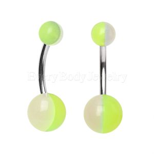 Product 316L Surgical Steel Navel Ring with Double Colored Glow in the Dark Balls