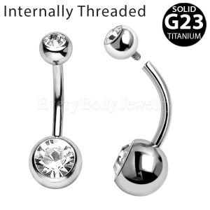 Product Internally Threaded Titanium Navel Ring with CZ Balls
