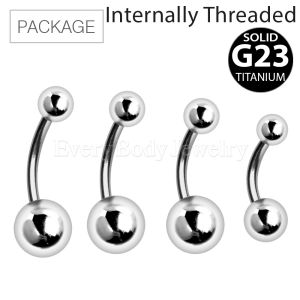 Product 40pc Package of Internally Threaded Titanium Navel Ring with Solid Balls in Assorted Sizes