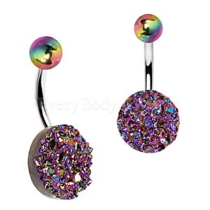 Product 316L Stainless Steel Rainbow Raw Crystal Navel Ring
