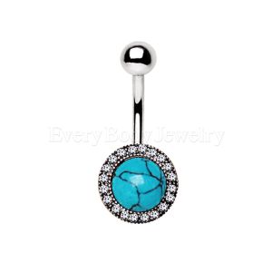 Product 316L Stainless Steel Antique Jeweled Turquoise Navel Ring