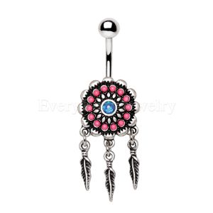 Product 316L Stainless Steel Synthetic Opal Dream Catcher Navel Ring