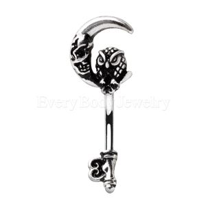 Product 316L Stainless Steel Gothic Owl on the Moon Skeleton Key Navel Ring