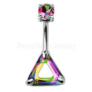 Product 316L Stainless Steel Rainbow Hollow Triangle CZ Navel Ring