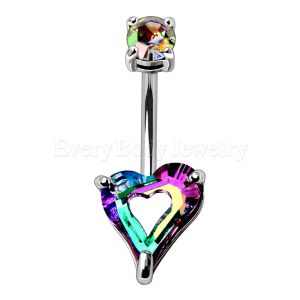 Product 316L Stainless Steel Rainbow Hollow Heart CZ Navel Ring