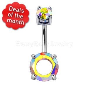 Product 316L Stainless Steel Aurora Borealis Hollow Round CZ Navel Ring