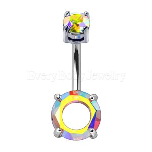 Product 316L Stainless Steel Aurora Borealis Hollow Round CZ Navel Ring