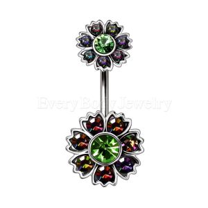 Product 316L Stainless Steel Iridescent CZ Flower Navel Ring