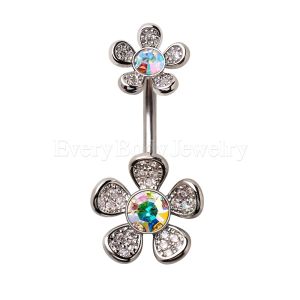 Product 316L Stainless Steel Double Rainbow Flower Navel Ring