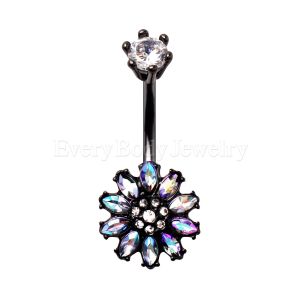 Product Black PVD Plated Aurora Borealis Flower Navel Ring
