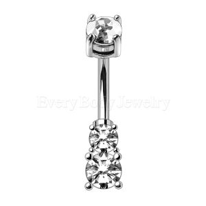 Product 316L Stainless Steel Prong Set Double CZ Navel Ring