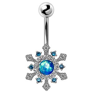 Product 316L Stainless Steel Blue Snowflake Navel Ring