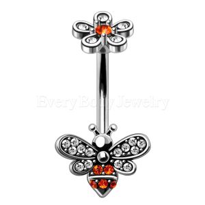 Product 316L Stainless Steel Flower and Bee Navel Ring