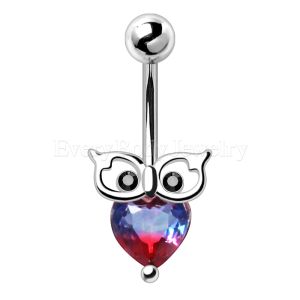 Product 316L Stainless Steel Bicolor Synthetic Tourmaline Owl Navel Ring