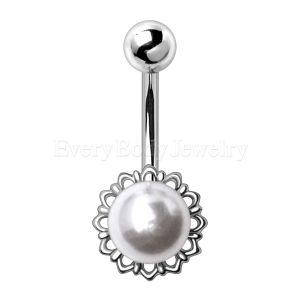 Product 316L Stainless Steel White Faux Pearl Navel Ring