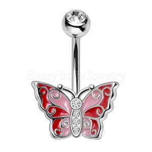 Product 316L Stainless Steel Pink Butterfly Navel Ring