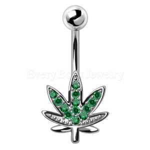 Product 316L Stainless Steel Glittering Pot Leaf Navel Ring