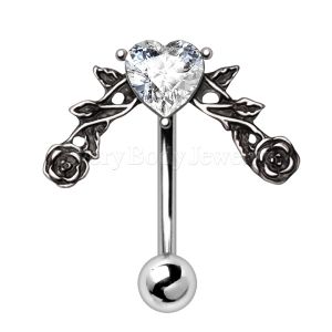 Product 316L Stainless Steel Heart and Roses Top Down Navel Ring