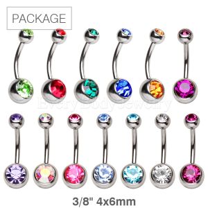 Product 130pc Package of 316L Surgical Steel Press Fit CZ Ball Navel Rings in Assorted Colors