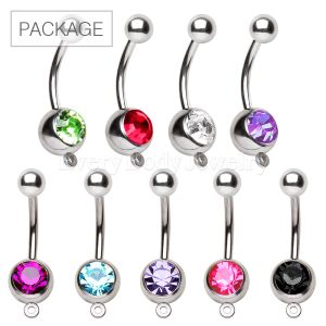 Product 90pc Package of 316L Press Fit CZ Ball Navel Rings w/ a Ring to Attach Dangle in Assorted Colors