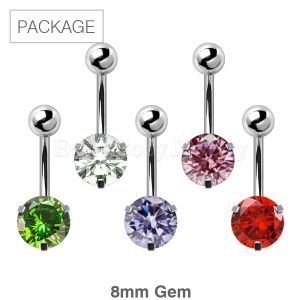 Product 50pc Package of 316L Prong Set Round CZ Navel Rings in Assorted Colors