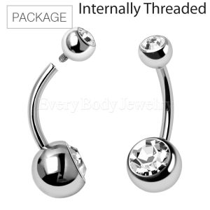 Product 40pc Package of 316L  Internally Threaded Navel Ring with Clear CZ Balls