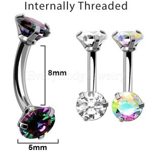 Product Internally Threaded 316L Stainless Steel Prong Set CZ Navel Ring - Petite Size